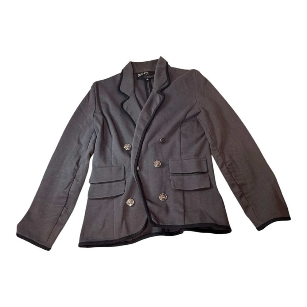 Oxford & Regent Charcoal Gray One Button Black Trim Blazer Size Small